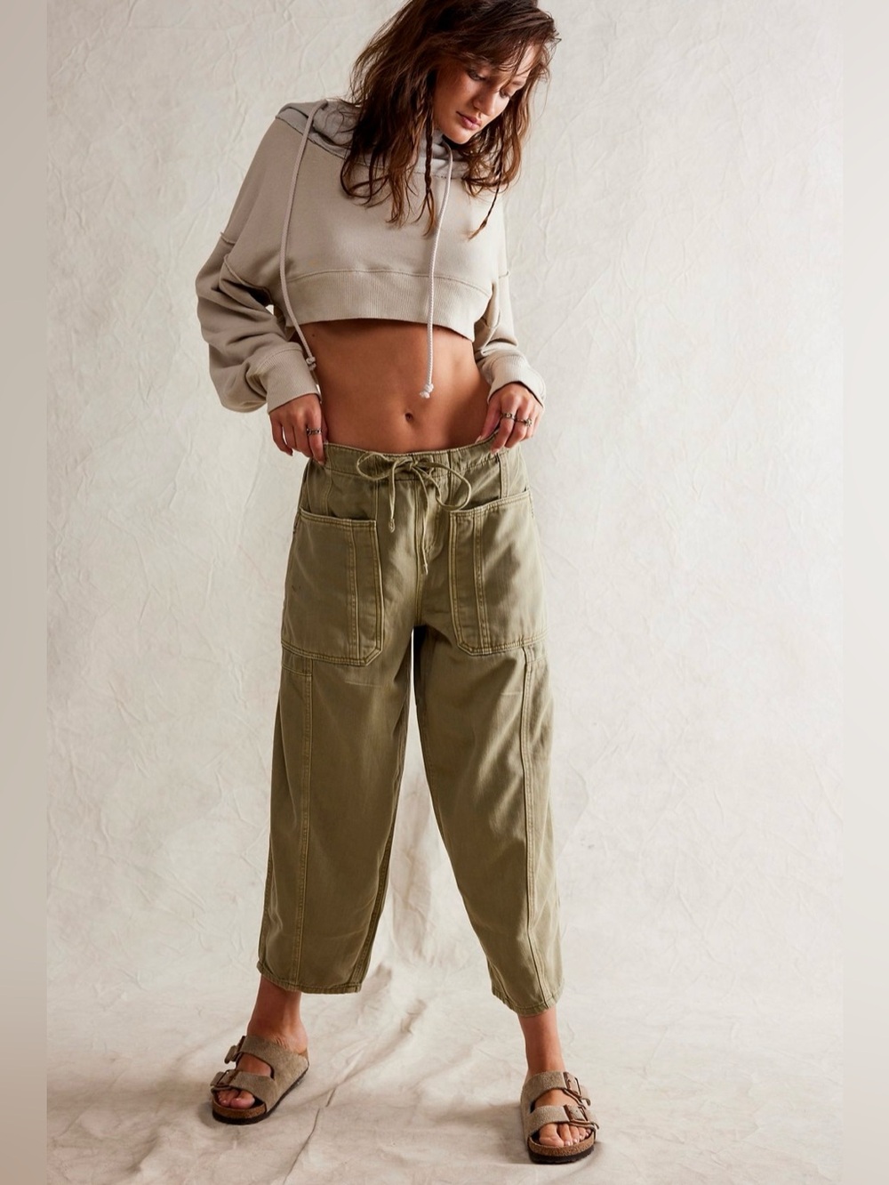 We The Free Olive Green Cropped Utility Pants
